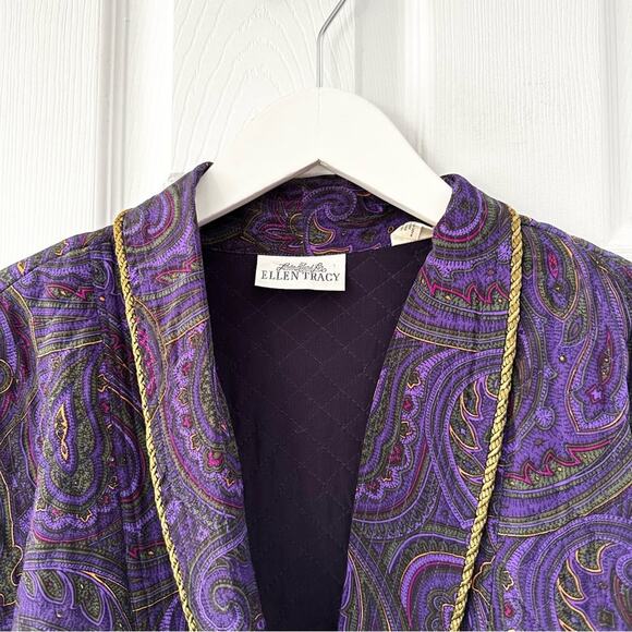 Linda Allard Ellen Tracy Purple Paisley Silk Quilted Vintage Rope Trim Jacket M - Picture 2 of 14
